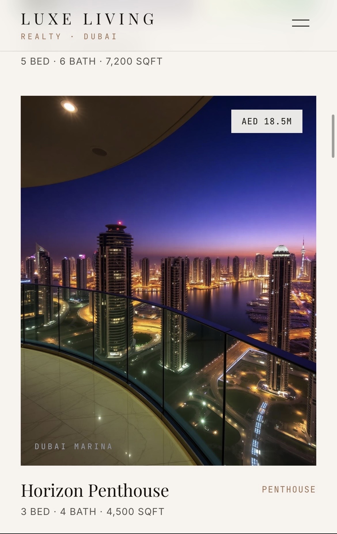 Luxe Living Realty website screenshot 2